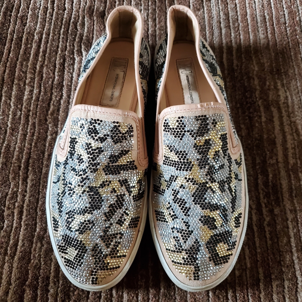 INC International Concepts Rhinestone Slip-On Sneakers - Black, Silver, Gold